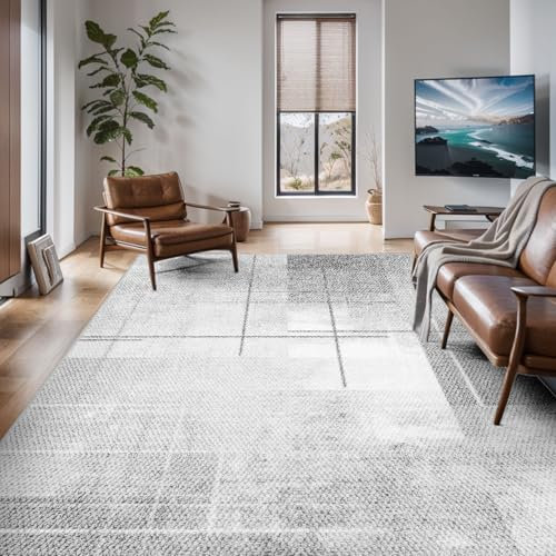 Vamcheer Tappeto Sala Moderno Geometrico - Astratto Design, Lavabile, Decorazione Salon y Casa, Moquette Grande Antiscivolo Morbida, Grigio Bianco Chiaro 160x230 cm