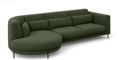 MEBLINI Ecksofa mit Kissen und Metallbeinen - Abgerundetes Sofa - Couch L-Form - Eckcouch - Wohnlandschaft - Bobby - 319x159x89cm Links - Grün Samt