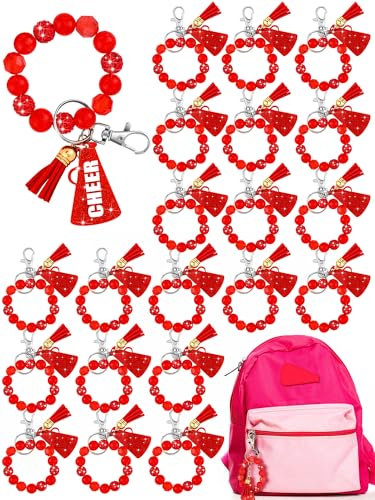 Henoyso Cheerleader-Schlüsselanhänger mit Perlen, Acryl, Cheerleader-Schlüsselanhänger mit Quaste, Armband für Cheerleading-Team, Geschenk, Cheerleading-Zubehör, Rot