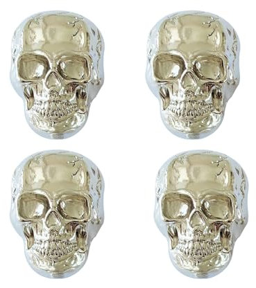 ZILucky Set of 4 Skull Drawer Knobs, Cabinet Knobs, Drawer Pulls, Halloween Home Decor (Silver-Alloy Skull Knobs)