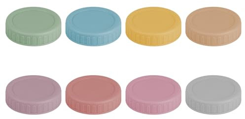 Hebterrka Mason Jar Lot de 8 couvercles en plastique coloré pour bocaux à conserve Regular Mouth, couvercles anti-fuite, réutilisables