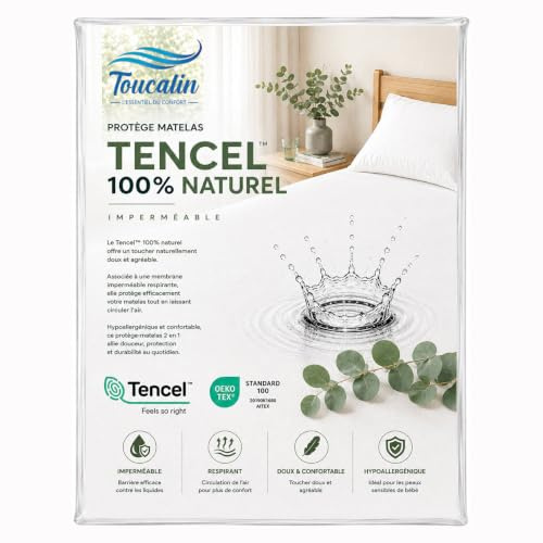 Protège-Matelas Imperméable 180x200 Toucalin – Tencel, Bonnet 35 cm | Protection confortable du matelas, ajustement drap-housse et entretien facile