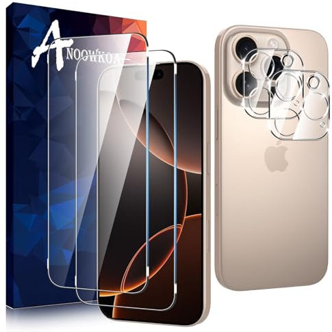 Anoowkoa [2+2 Pack for iPhone 16 Pro 6,3 Screen Protectors and Camera Lens Protectors Guard Tempered Glass Film, Anti Fingerprints Protective Film