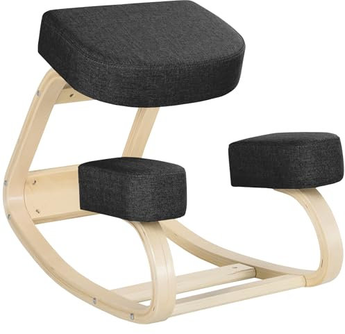 Vinsetto Birkenholz Ergonomischer Kniestuhl, Haltungsstuhl mit Schaumstoff und Polyesterkissen für Haus und Büro, Schwarz