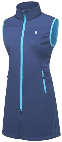 Little Donkey Andy Gilet softshell léger pour femme, veste coupe-vent sans manches pour la randonnée, Bleu long, XL