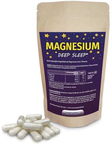 Magnesium Deep Sleep 180 Kapseln mit Magnesium L-Taurat, L-Theanin, Vitamin B6 (Pyridoxal-5-Phosphate) und 0,5 mg Melatonin (180)