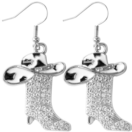 Bojueshaw 1 pair Rhinestones Dangle Drop Earrings,Western Hat Crystal Jewelry Boots Earrings,Western Jewelry Accessories for Women Girls