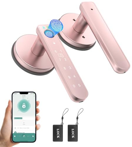 BAFUWEIY Fingerprint Door Lock, 6-in-1 Smart Door Knob with App Control/Fingerprints/IC Cards/Passwords/2 Keys, Fingerprint Door Knob Biometric Door Lock for Bedroom Apartment-Rose Gold
