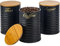 LENAK Tea Coffee Sugar Canister Set - Labelled Containers for Tea Coffee Sugar Tins Jar Sets for Kitchen Accessories & Essentials (Black 3 Pieces)