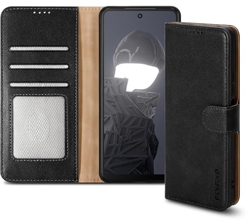 PIXFAB Schutzhülle für HMD Fusion/Fusion X1 / Barça Fusion, Leder, Brieftaschen-Handyhülle, Magnetbuch-Klapphülle [RFID-Schutz und Kartenfächer] und [Ständer] Schutzhülle für HMD Fusion - Schwarz