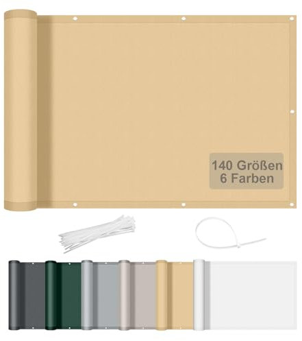 AXT SHADE Benutzerdefinierte Größe Balkon Sichtschutz Wetterfest 0.65x10m Balkonverkleidung Balkonabdeckung Balkonbespannung Blickdichte Windschutz und UV-Schutz für Balkongeländer-Sand