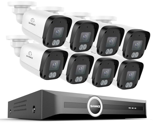 SANNCE 5MP PoE Überwachungskamera Aussen Set, 8 Kameras Outdoor ohne HDD | 6MP 8-Kanal NVR, Smart IR LEDs, Nachtsicht 30m, Personen-/Fahrzeugerkennung, Audio, APP Alarm, IP67, 107.3° Weitwinkel