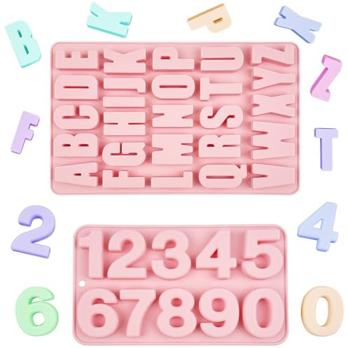 2 Stück Silikonform Buchstaben Groß, Silikonformen Gießformen Buchstaben, Silikonform Zahlen, Schokoladenform Silikon Zahlen Form zum Kuchen Keks Süßigkeiten Mini Fondant Dekoration, Ohne BPA