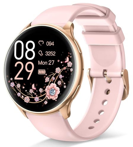 RUXINGX Smartwatch Damen mit Telefonfunktion 1.27 HD Voll Touch Screen, Armbanduhr mit SpO2 Pulsuhr Menstruationszyklus Schlafmonitor Schrittzähler Kalorien Fitness Tracker IP68 iOS Android Rosa