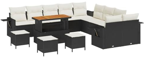 vidaXL Garten-Sofa-Set mit Speicher 14 pcs Schwarz Poly Rattan, Garten und Terrasse, Moderne Rattan Sitzgruppe, robuster Outdoor Sofaset, Möbel für sommerliche Zusammenkünfte