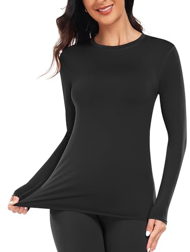 YADIFEN Thermounterwäsche Damen Thermo Oberteil Langarm Thermoshirt Warme Unterwäsche Winter Funktionsshirt Thermal Unterhemd mit Innenfleece (Schwarz,M)