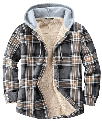 Derbars Damen Sherpa Gefüttert Flanell Hemdjacke Baumwolle Plaid Fleece Button Down Jacken mit Kapuze für Frauen