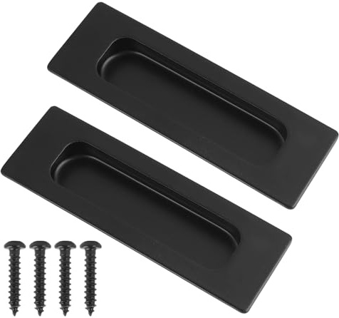 2 Pack Sliding Door Handle 4.75 Recessed Flush Finger Pulls, Matte Black Stainless Steel Cabinet Drawer Knobs for Kitchen Cupboards, Wardrobe Dresser, Barn Doors, and Closet -Includes Mounting Screws