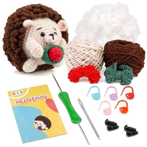 Boriad Häckel Kit für Anfänger,Häkelset mit Schritt-für-Schritt-Videoanleitungen in deutscher Sprache,Stricken für Anfänger set,Crochet Set mit Häkelanleitung für Erwachsene und Kinder,Igel
