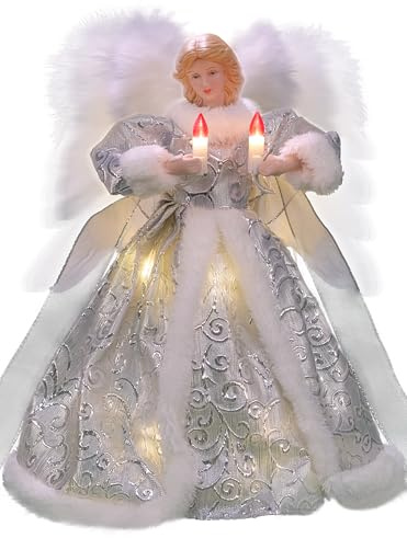 Cyraft Christbaumspitze Engel mit automatisch schlagenden Flügeln – Weihnachtsbaumspitze beleuchtet in Silber, 30 cm, mit Hellen LEDs & separat steuerbaren Flügeln, 6 Std. EIN / 18 Std. Aus