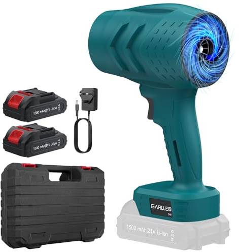 GARLLEN Akku Laubbläser, Tragbar Kabelloser Elektrischer Laubbläser 21V mit 2×1.5Ah Akkus und Ladegerät, Einstellbare Windgeschwindigkeit & Starke Windkraft 35000RPM, Laubpuster für Garten Rasenpflege