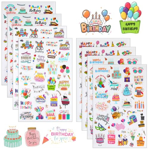 Amaxiu 200pcs Sticker Geburtstag, Gästebuch Geburtstag Party Aufkleber Dekoration, Birthday Jahrestag Stickers Wasserdicht Vinyl Aufkleber Zubehör Dekorationen Abziehbild