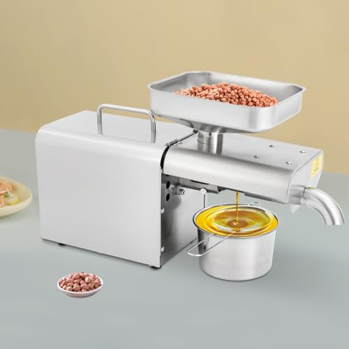 Edelstahl Ölpresse 610W Elektrische Ölmühle, Automatische Kalt- und Warmpressen (40-240℃), Extraktionsrate 98%, für Erdnüsse, Walnüsse, Sesam, Kokosnuss, kommerziell & Haushalt