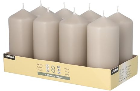 8 Stumpenkerzen Ø 47 mm · 100 mm greige