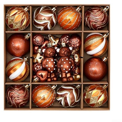 Handgefertigte Weihnachtskugel-Ornamente, Set mit 46 Stück, für Weihnachtsbaumdekoration, aus Kunststoff für langfristigen saisonalen Gebrauch (helle antike Bronze)