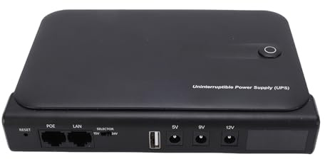 Jeffergarden Unidad de Fuente de Alimentación Ininterrumpida de 36 W de Energía de Respaldo de CC con Pantalla LED, Salida PoE y Voltaje Múltiple para Dispositivos de Red de Oficina en (Enchufe