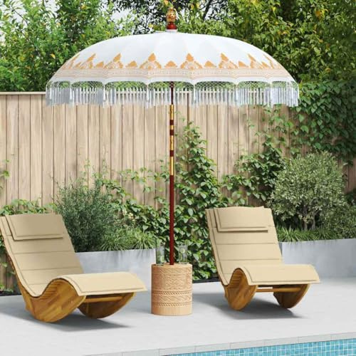 Parasol balinais - Crème - 215 x 215 x 260 cm - En coton et bambou - Sculpté à la main - Protection solaire - Pour jardin, terrasse, extérieur, auvent de terrasse