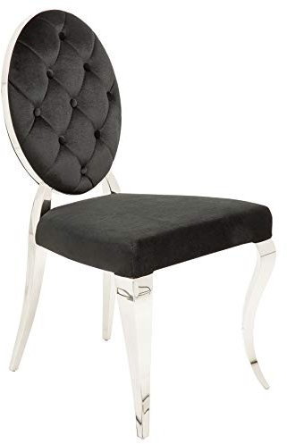 Invicta Interior Stylischer Stuhl MODERN BAROCK schwarzer Samt mit Knöpfen Edelstahl Esszimmerstuhl Stühle Esszimmerstühle Küchenstuhl