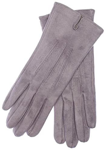 EEM Damen Handschuhe 100% vegan, Velours Optik, weiches elastisches Material, kuscheliges Teddyfleece, grau onesize