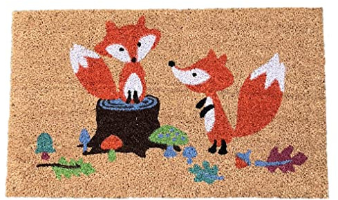 Selections Coir Outdoor & Indoor Doormat with Foxes in Woodland Design