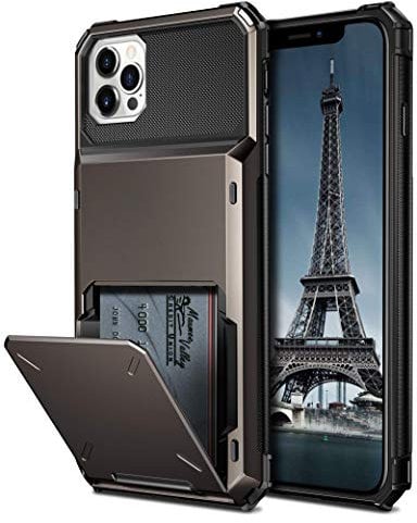 Coolden Compatible with iPhone 12 Pro Max Case Wallet Case Shockproof Case 4 Card Pocket Protective Case Heavy Duty Flip Card Holder Phone Case Cover Compatible with iPhone 12 Pro Max (Gun Color)