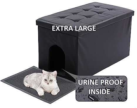 MEEXPAWS Katzenklo Schrank XXL, Katzenschrank für Katzentoilette, Verstecktes Katzenklo, Katzentoilettenschrank, Katzen Schrank Sitzbank, Katzenklo Kommode, 90 x 50 x 50cm