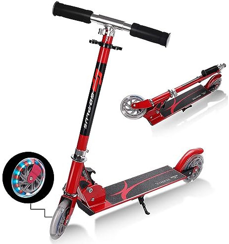 DREAMADE Klappbarer Scooter höhenverstellbar, Kinderroller Kickroller Tretroller mit 2 Leuchträdern, Kinderscooter aus Aluminium, Kinder Roller geeignet für Kinder 4-13 Jahre bis 70 kg (Rot)
