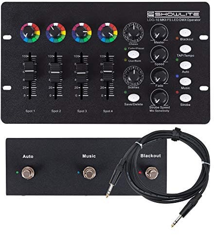 Showlite LDO-10 MKII FS LED DMX Operator + Footswitch Set - DMX-Controller für LED-Scheinwerfer - Ideal für Alleinunterhalter, kleinere Bands oder Kneipen - Set inklusive Fußfernsteuerung und Kabel