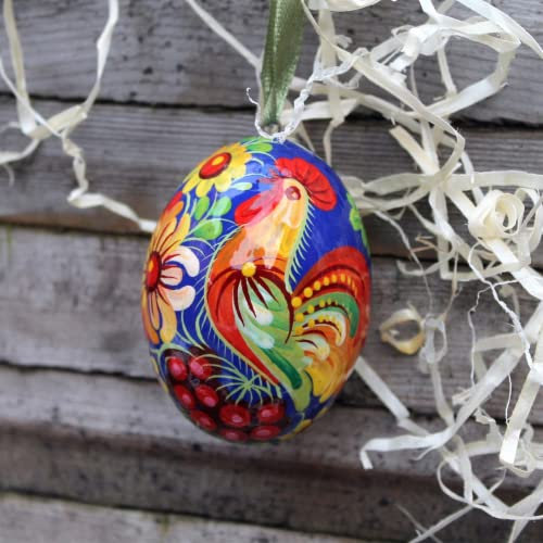 Einzigartiger Osterschmuck - Osterei handbemalt mit dem Hahn 6-6,5 Cm Schöne Ostereier mit Ukrainische Malerei