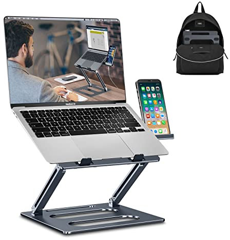 xuenair Adjustable Laptop Stand for Desk, Portable Laptop Phone Holder, Foldable Computer Stand for Macbook Pro Air Dell Hp More 10-17 inch Laptops -Grey