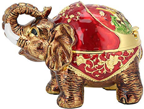 EVTSCAN Dekorativer winddichter Aschenbecher mit Deckel Vintage Elefant Zigaretten Aschenbecher für Draußen Drinnen Metall Raucher Aschenbecher Geschenk für Männer Frauen(Gold Rot)