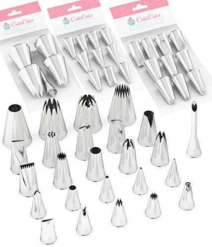 Cukkicakes Set di 25 Beccucci per Sac a Poche Professionali (Taglies: M, L e XL) per Decorare Cupcakes, Torte, Zeppole, Biscotti & Churros - Bocchette per Pasticceria prodotte in Corea