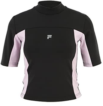FILA Damen Riva Cropped T-Shirt, Black-Fair Orchid, M