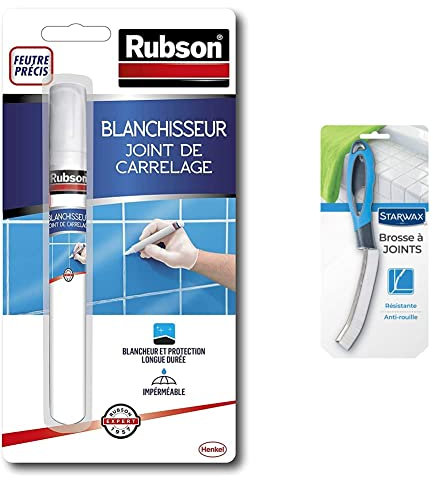 Rubson Outils Blanchisseur Joint de carrelage stylo, Stylo blanchissant pour Joints de carrelage, 7 ml & STARWAX Brosse à Joints - 1x - Idéale pour Récurer les Joints de Carrelage