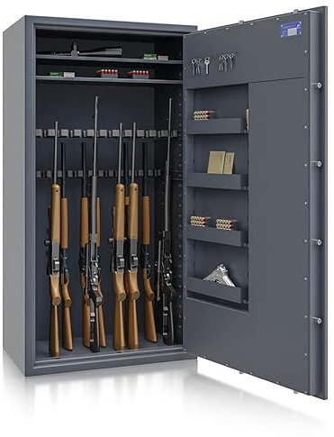 SafeHero Waffenschrank Klasse 1 EN 1143-1 Secureo Eagle 26 XL | Waffenschrank 1 für 26 Langwaffen | Langwaffenschrank Elektronikschloss + Notschlüssel | Waffenschrank Langwaffen, Kurzwaffen + Munition