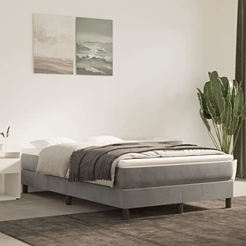 Tidyard Boxspringbett Bettgestell Polsterbett Jugendbett Gästebett Schlafzimmerbett Doppelbett/Einzelbett Balkenbett Bettrahmen Lattenrost Holzbett Bett Hellgrau 120x200 cm Samt