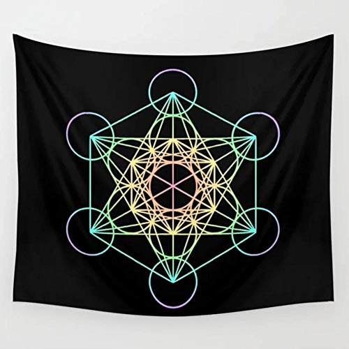 wymhzp Wandteppich Wandbehang Metatrons Würfel Regenbogen auf Schwarz Tagesdecke Wandkunst Bettdecke Vorhang Decke Überwurf personalisierte Tischdecke 150x100cm