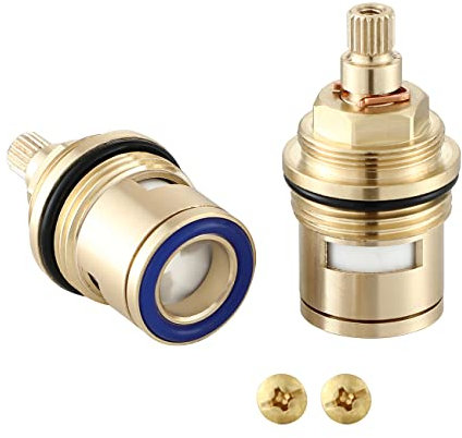 Wussh Bathroom Basin 2PCS 3/4'' Ceramic Disc Cartridge Replacement Mixer Hot and Cold Tap Inner Faucet Valve Quarter Turn 53MM 20 Teeth