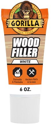 Gorilla All Purpose Wood Filler, White, Wood Filler, 6 Ounce Tube (Pack of 1) - Water Resistant for Indoor or Outdoor Projects and Repairs
