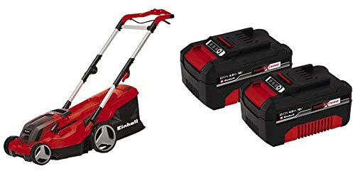 Einhell 3413172 Tosaerba a Batteria, Rosso, 37 cm Schnittbreite & Originale 4,0 Ah Twinpack Power X-Change (18 V, 2 pz. batterie da 4,0 Ah